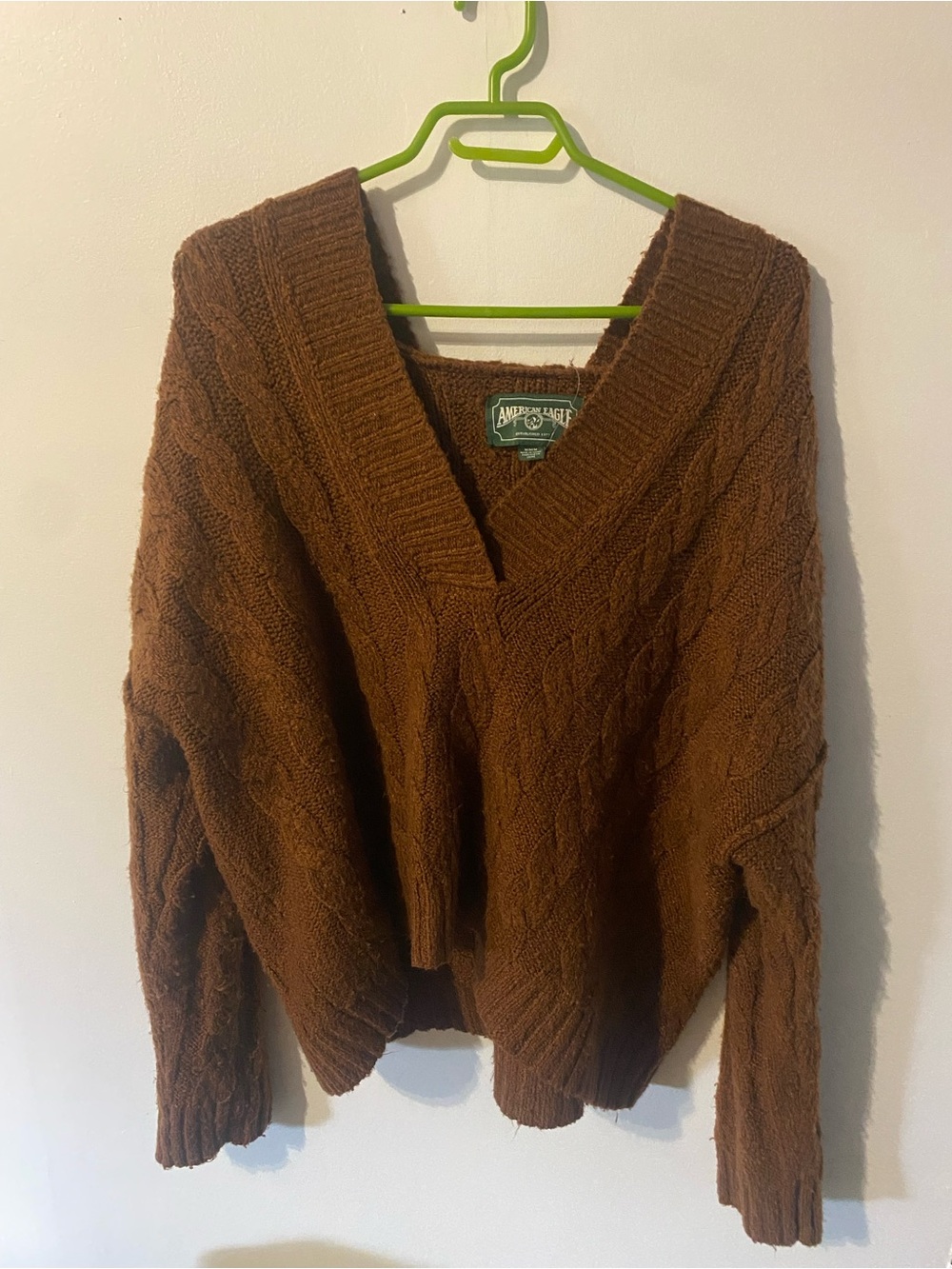 American Eagle Outfitters Brown Cable Knit V-Neck Sweater